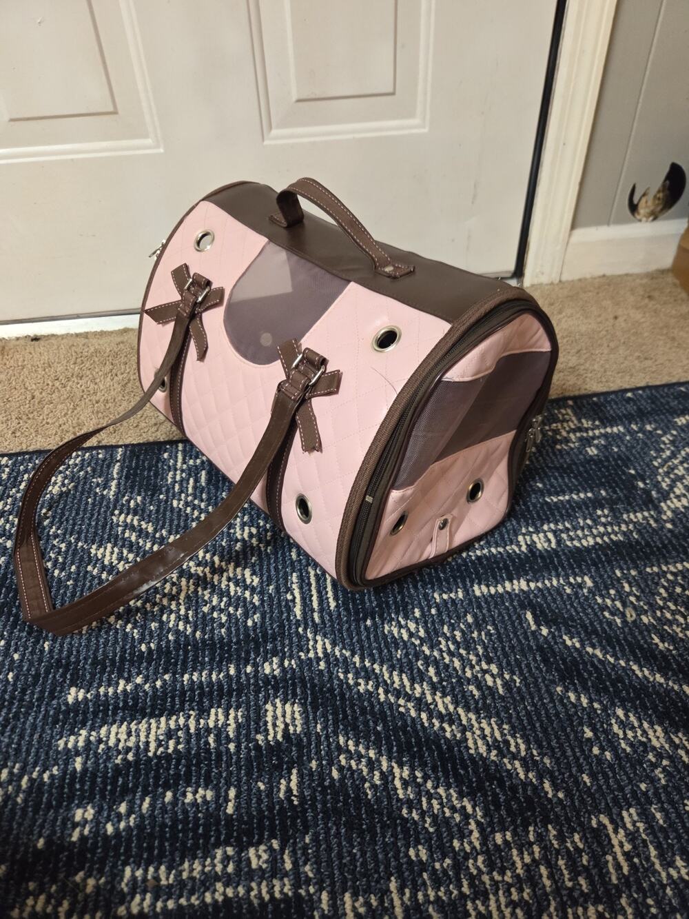 Pink Pet Carrier Brown Shoulder Bag